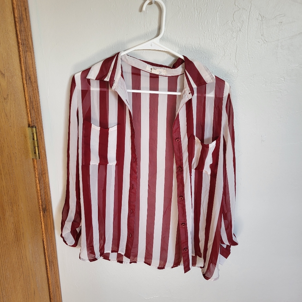 Forever21 red/white striped / sheer button up